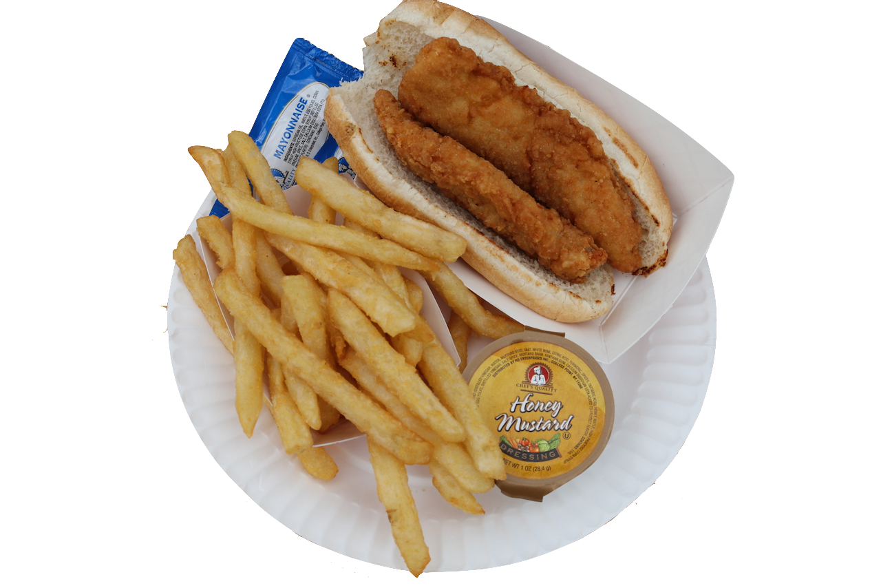 Chicken Tenders on a Roll with Frys